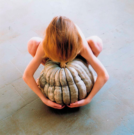 o.T. (Haare/K�rbis), 2008, 100 x 100 cm